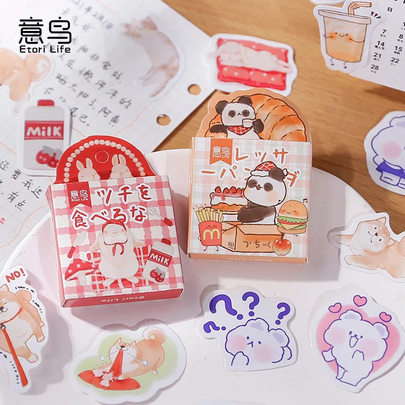 45Pcs/Box Cute Animal Series series Journal Decorative Stickers Scrapbooking Stick Label Diary Stationery Album Stickers