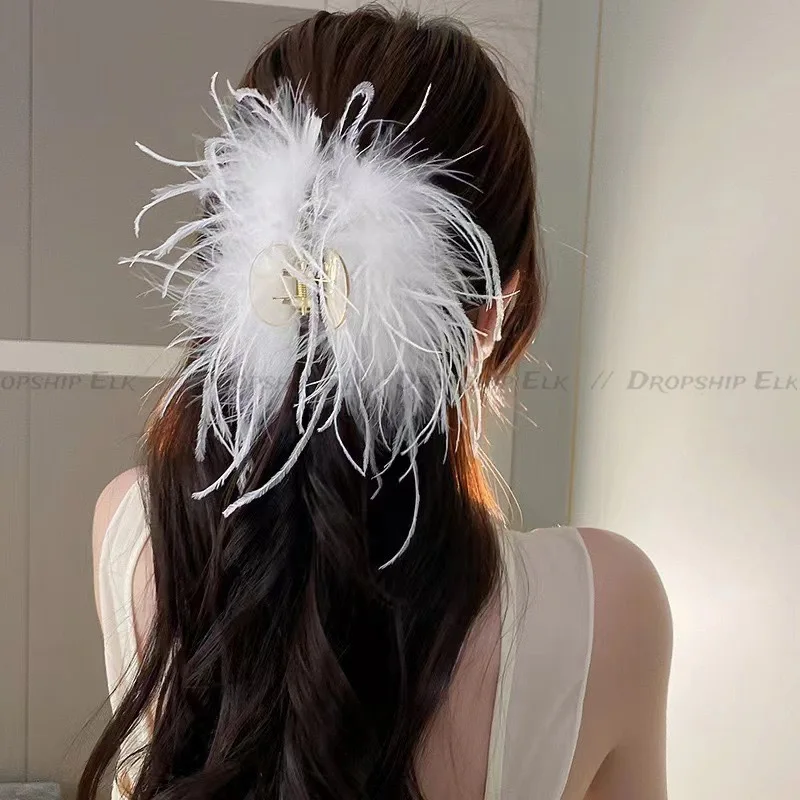 Super fada pena garra de cabelo macio pelúcia tubarão clipe senhoras caranguejo grampo de cabelo volta cabeça presilhas novo rabo de cavalo acessórios para o cabelo