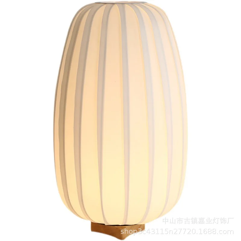 Simple solid wood medieval  bedroom fabric Internet celebrity pleated bedside lamp decoration living room Japanese table lamp