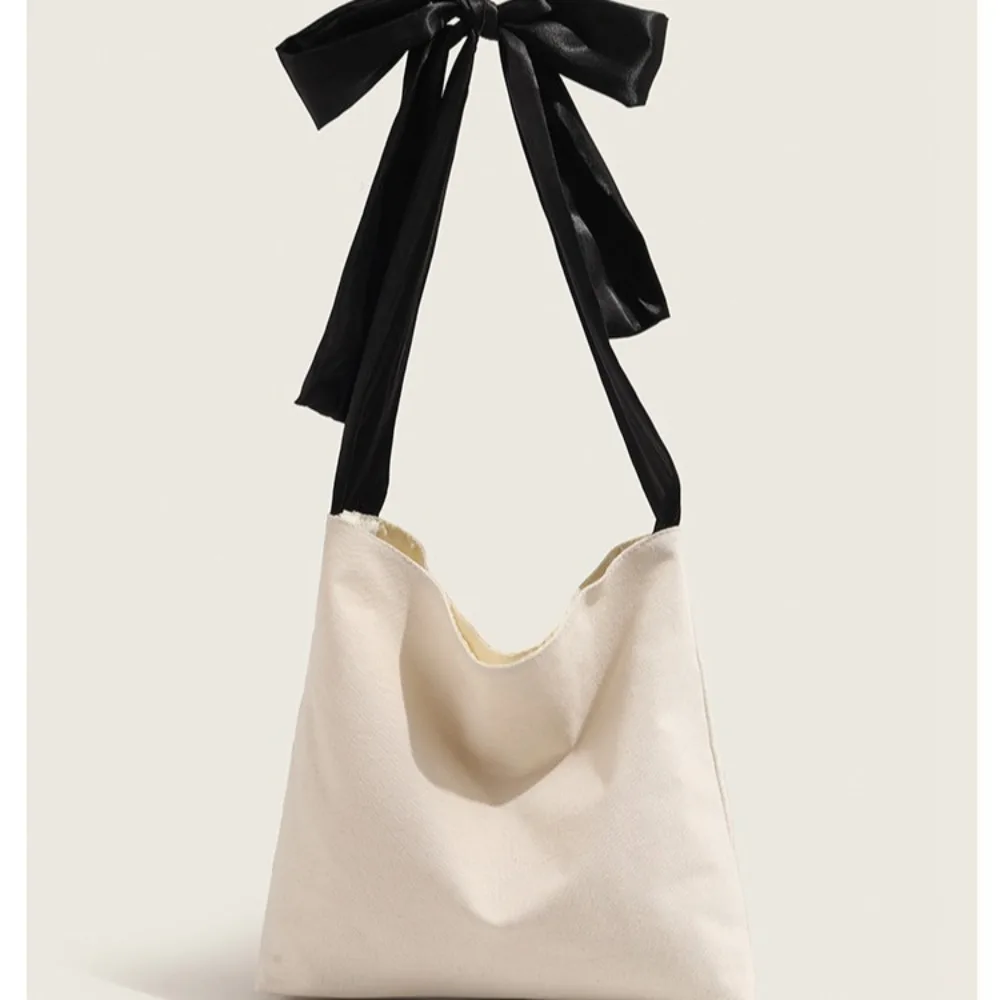 Big Bow Design Soft Canvas High Quality Large Capacity Fashion Shoulder Bags Reusable Underarm Bag Girls