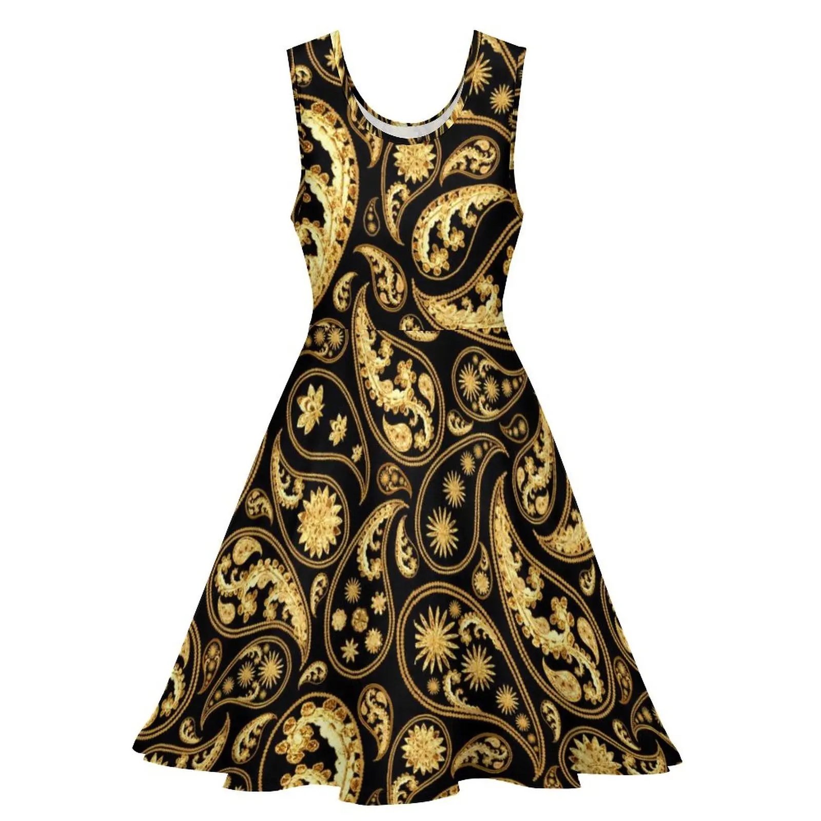 Traditional Paisley Dress Vintage Print Sexy Dresses High Waist Street Style Big Size Skate Dress Women Graphic Vestidos