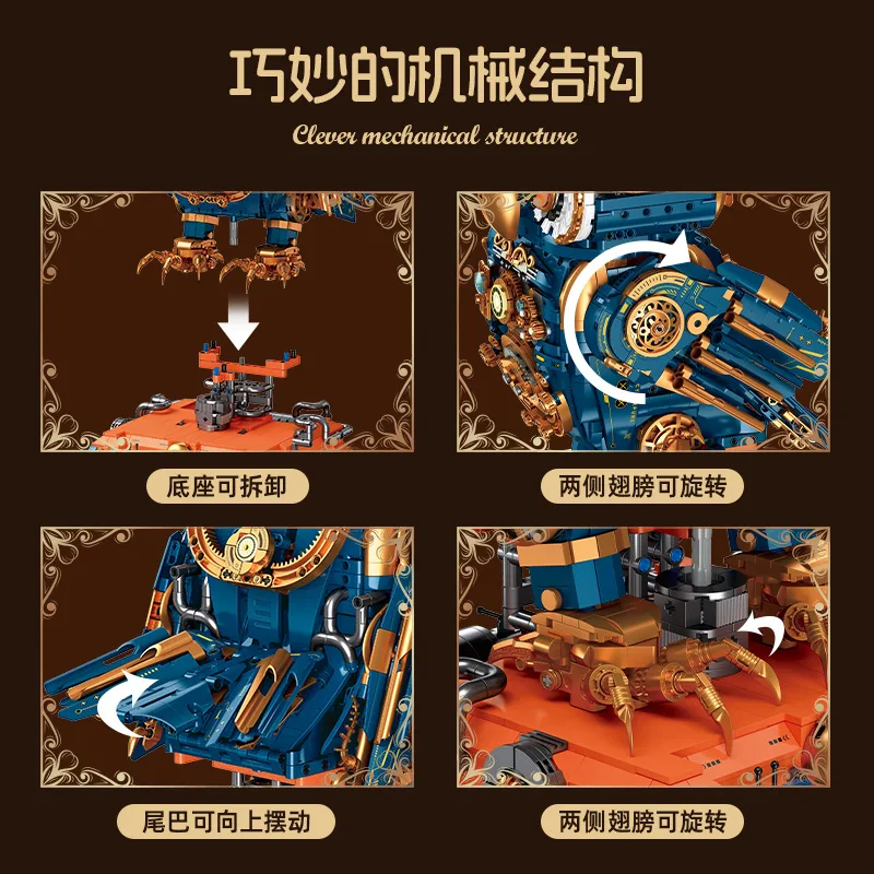 3210pcs Steam Punk Owl Mechanical Assembly Toy MOC Blocks Small Particles Children's Gift Educational Building Puzzle Model