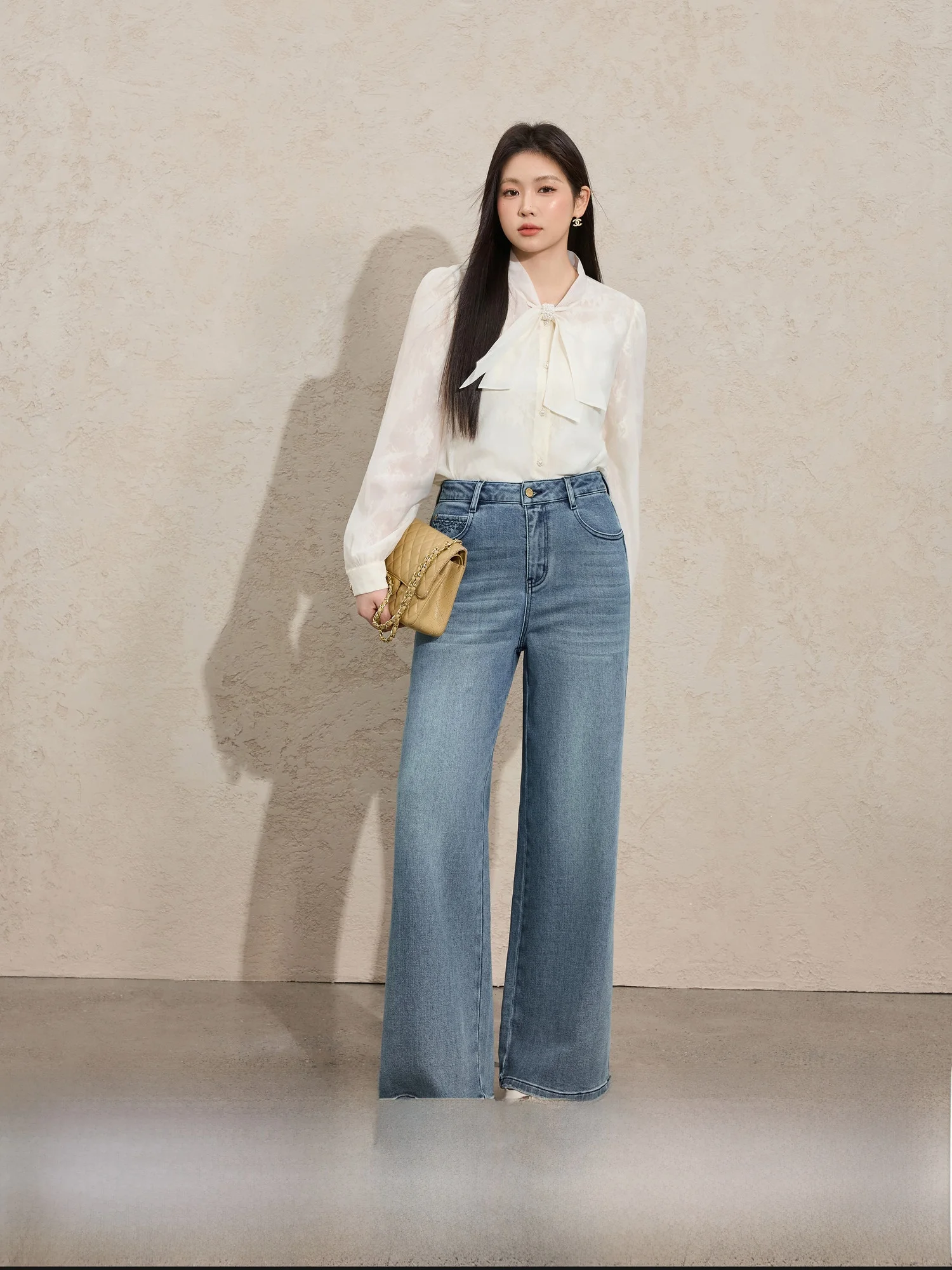 

High Waist Wide Leg Straight Cut Vintage Waed Blue Jeans for Women Spring New Casual Long Trousers plus Size Faion