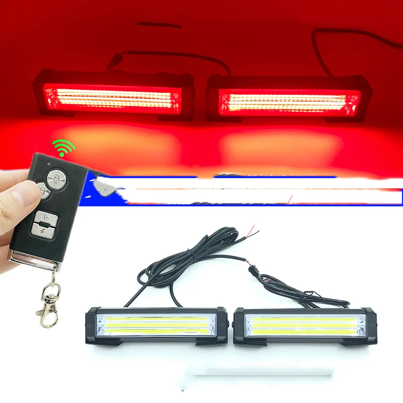 Car grille LED warning light remote control car 12V24V emergency flash strip 40W high brightness automatic flashing blue light