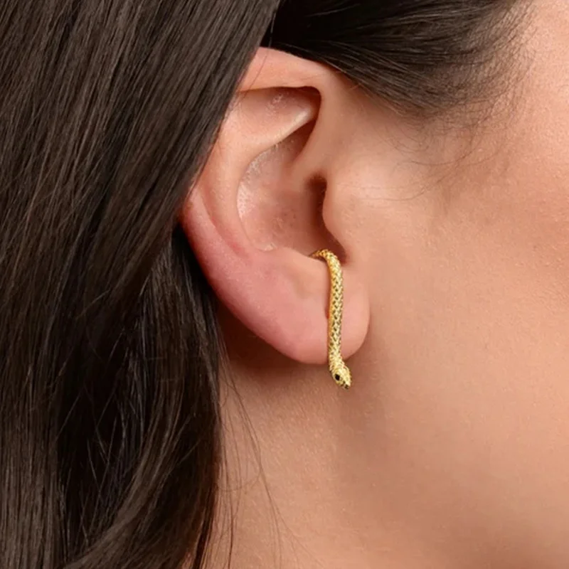Kleine schlangen förmige Wickel ohrringe für Frauen Männer Goldfarbe Vintage Punk Tier Metall Ohrring coole HipHop Party Schmuck Geschenke – Detail 6