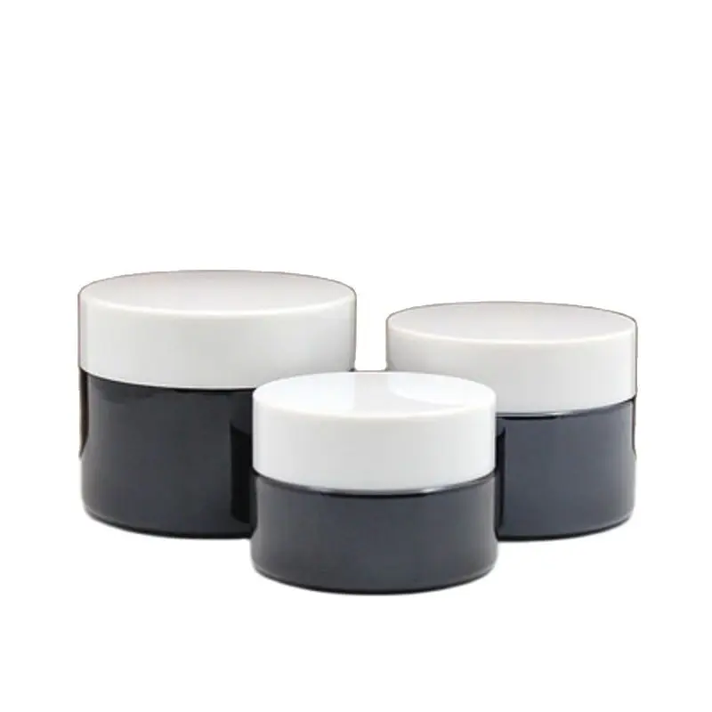 

20G 30G 50G Packing Empty Glass Black Jar Shiny White Lid Belt Inside Pad Refillable Cosmetic Portable Packaging Container 15Pcs