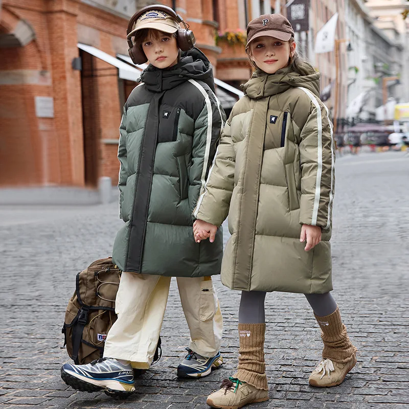 

2025 Winter Children's Girl Down Coat Thick Hooded Warm Long Junior Girl Puffer Jacket Coat 6-14Y Kids Boy Duck Parka Outerwear