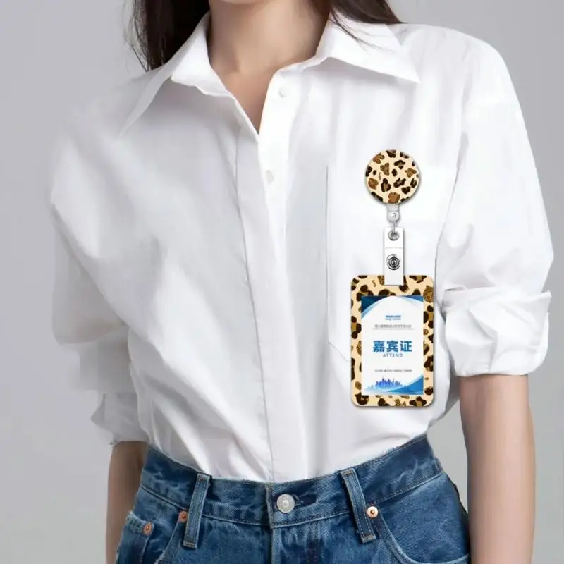 

Leopards Print Card Holder with Lanyard Retractable Badge Reel for Office School