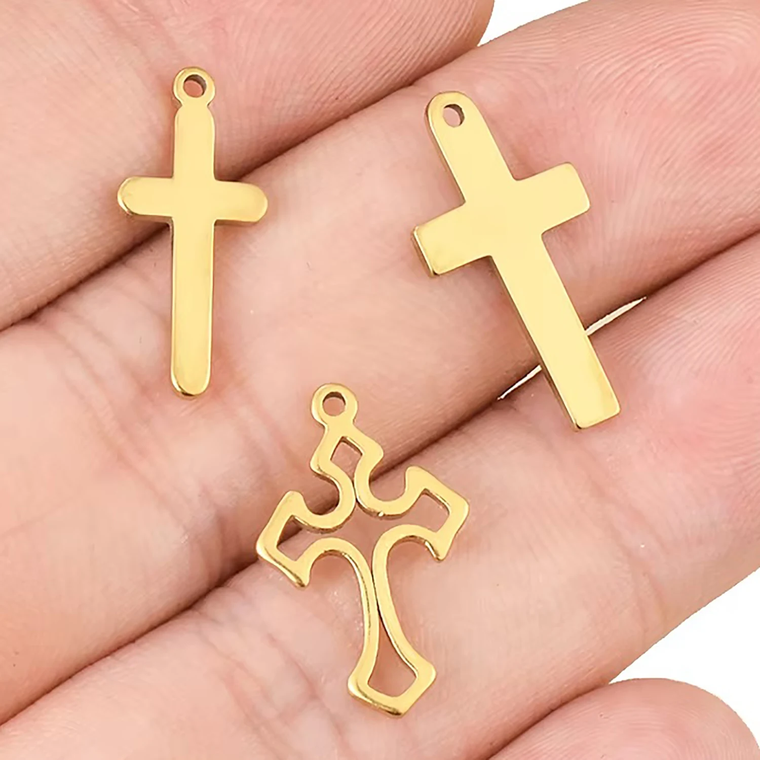 5pcs Stainless Steel Cross Religious Charms For Jewelry Making Pendant Necklace Bracelet Earrings DIY Accessories