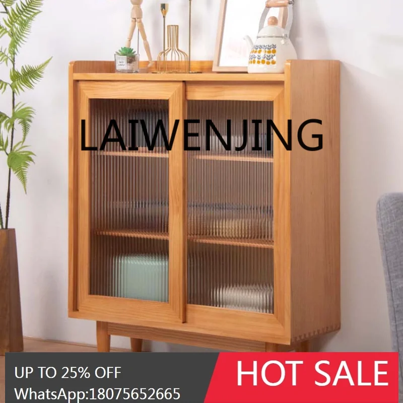 Solid Wood Glass Sideboard Cabinet Ultra-Thin Living Room Sofa Integrated Wall Kitchen Customization Side Cabinet