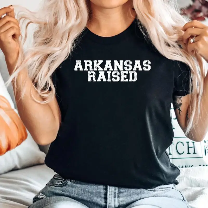 

Футболка Arkansas Raised, футболка с рисунком State Pride, винтажная рубашка с американским слоганом, патриотический подарок для Arkansas Natives