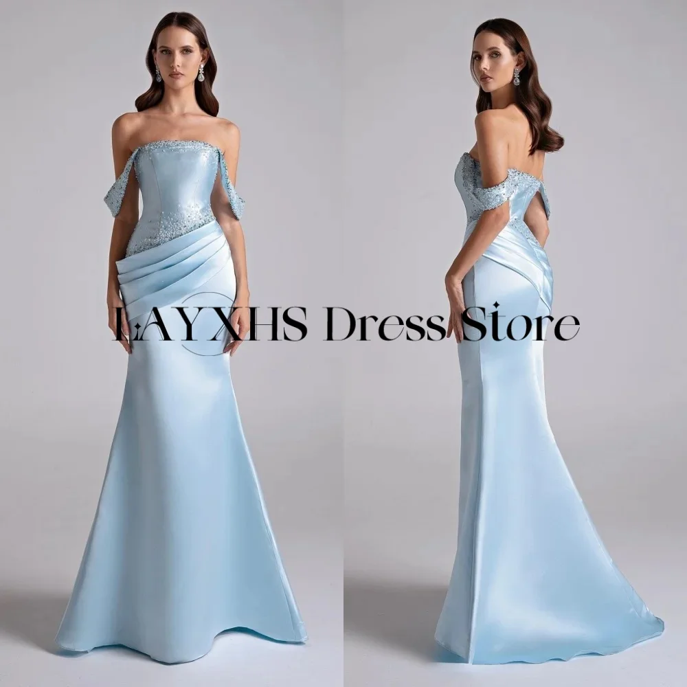 LAYXHS luxe perlé robe de soirée bleu hors de l'épaule sirène robe de bal robes de soirée personnalisées