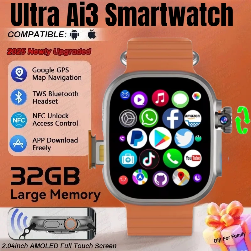 

Оригинальные умные часы Ultra Ai3 с 4G Android Amoled HD-камерой GPS WIFI Google Play Store Приложения Игры Bluetooth Smart Watch