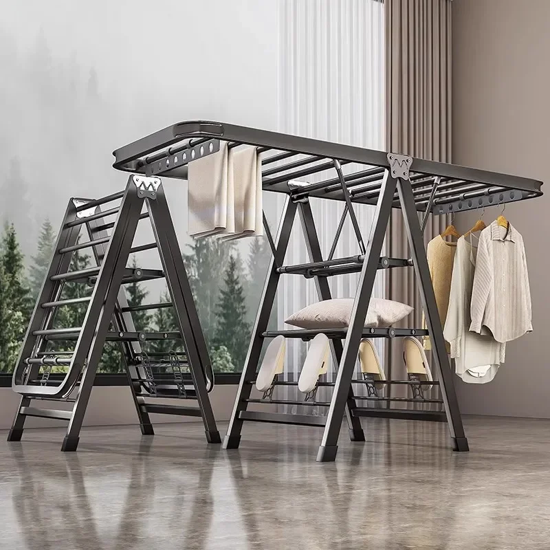 Multifunktionaler Wäscheständer für Balkon, faltbarer Haushaltsbügel, einfacher und stabiler Bügel aus Kohlenstoffstahl, zum Trocknen von Kleidung und Bettdecken, Outdoor-Wäscheständer