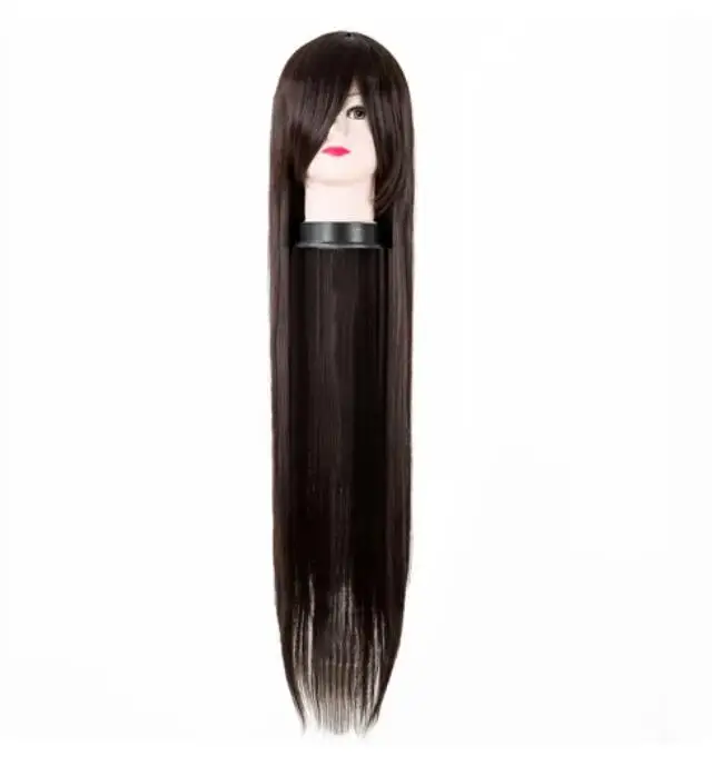 Wig cos-play sintetis, Wig Salon panjang lurus rambut coklat 100 CM/40 inci tahan panas 8 inci