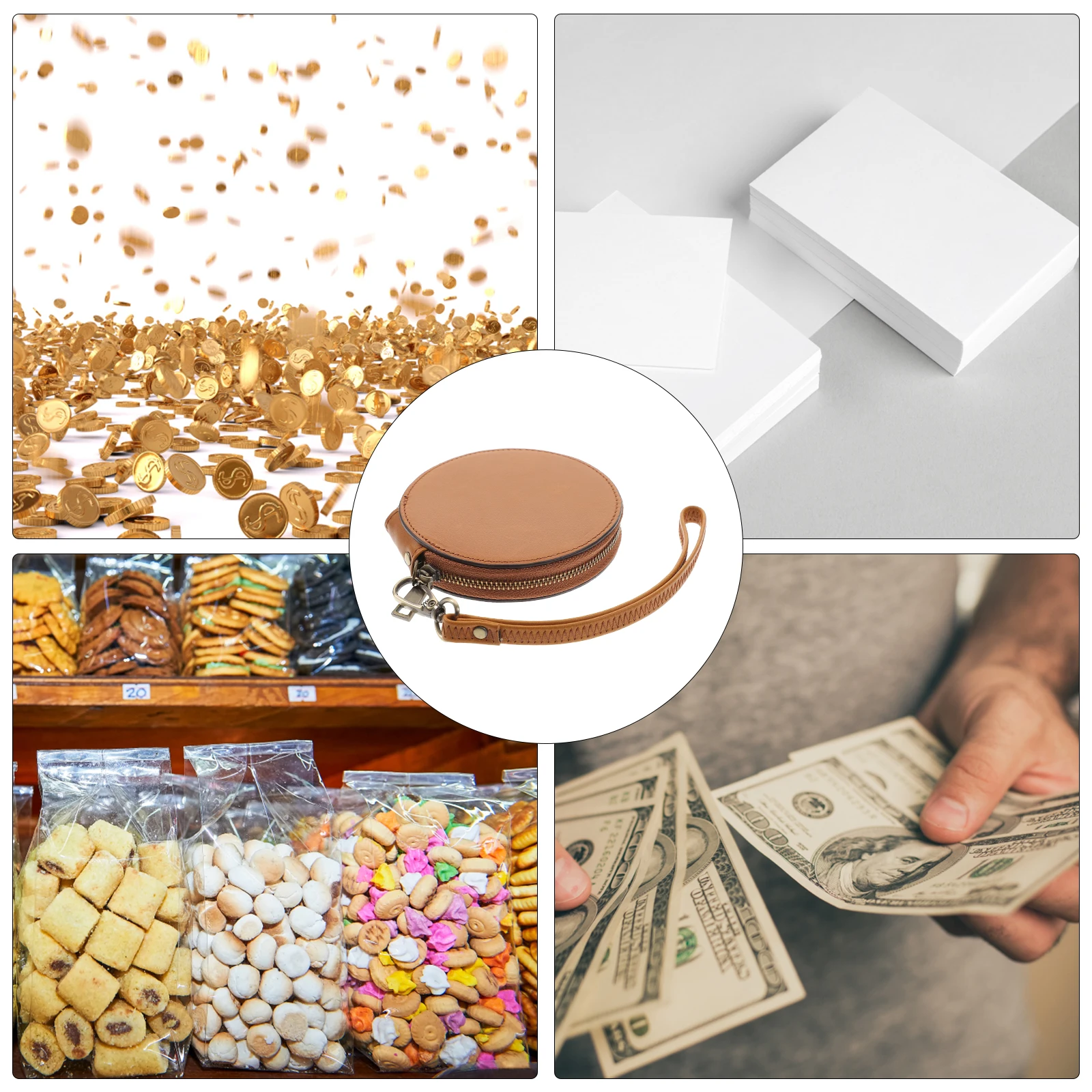 

Mini Brown Cowhide Wallet Vintage Coin Purse Round Zipper Pocket Small Handbag Wrist Lanyard Wear Resistant Gift for Women