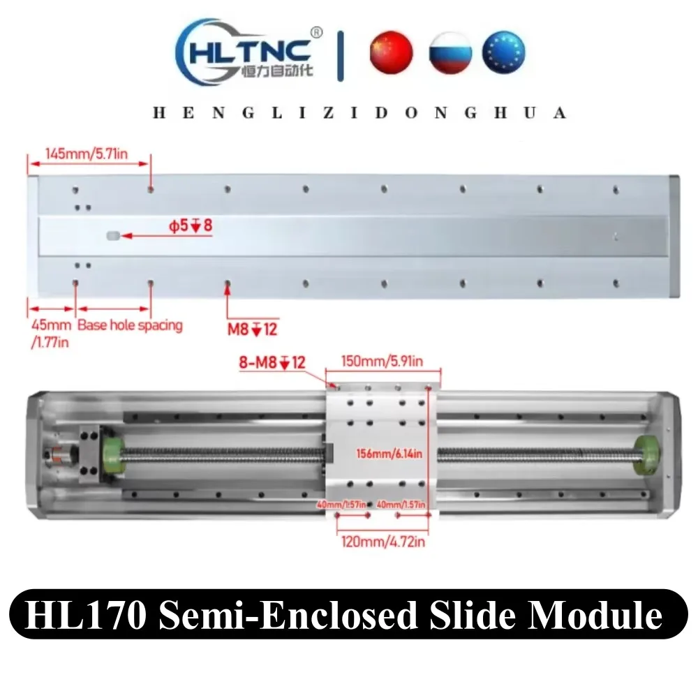 HLTNC HL170 Semi-Enclosed Slide Module SFS2005/2010/2020 Ball Screw + HGR15 Dual Guide 170mm Width for CNC Router Mill Linear