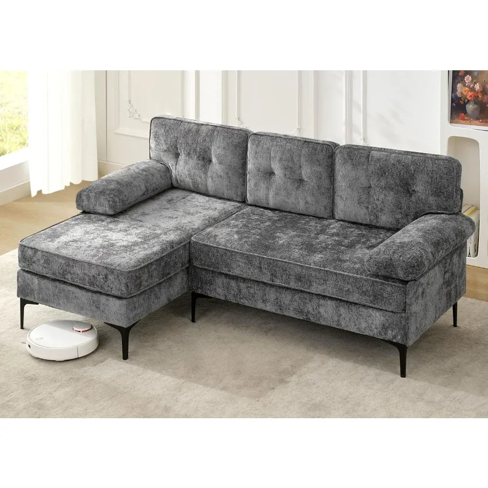 

Convertible Sectional Couch Sofa,82" Chenille L Shaped Couch with Reversible Chaise, 3-Seat Comfy Couch Sofa Set for Living Room