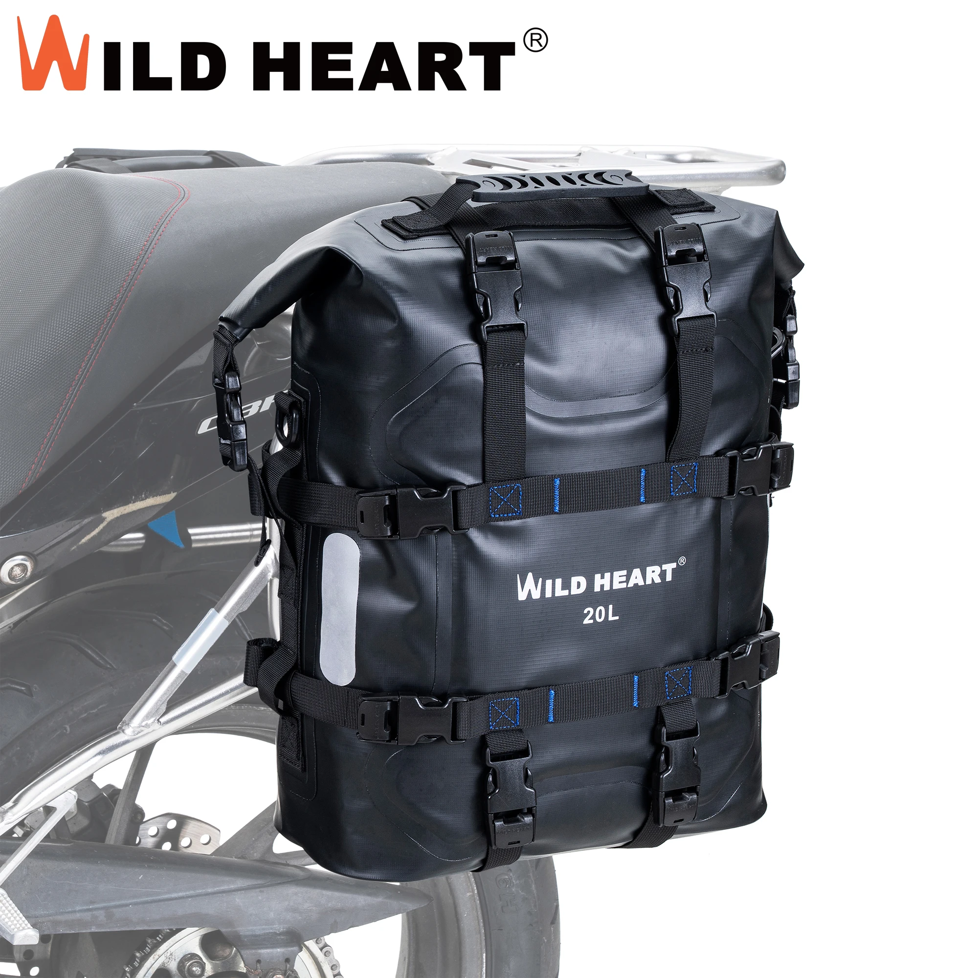 Motorcycle Side Bag 20L Waterproof Quick Release Rear Rack Bag Universal Stainless Steel Side Luggage for Motorbike Travel