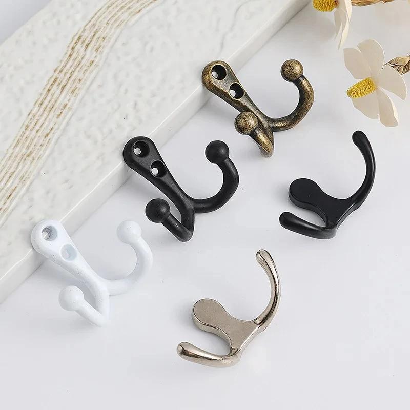 5pcs Double Head Coat Hooks Zinc Alloy Material Clothes Hook Towel Hook For Robes Coats Hats Keys Towels