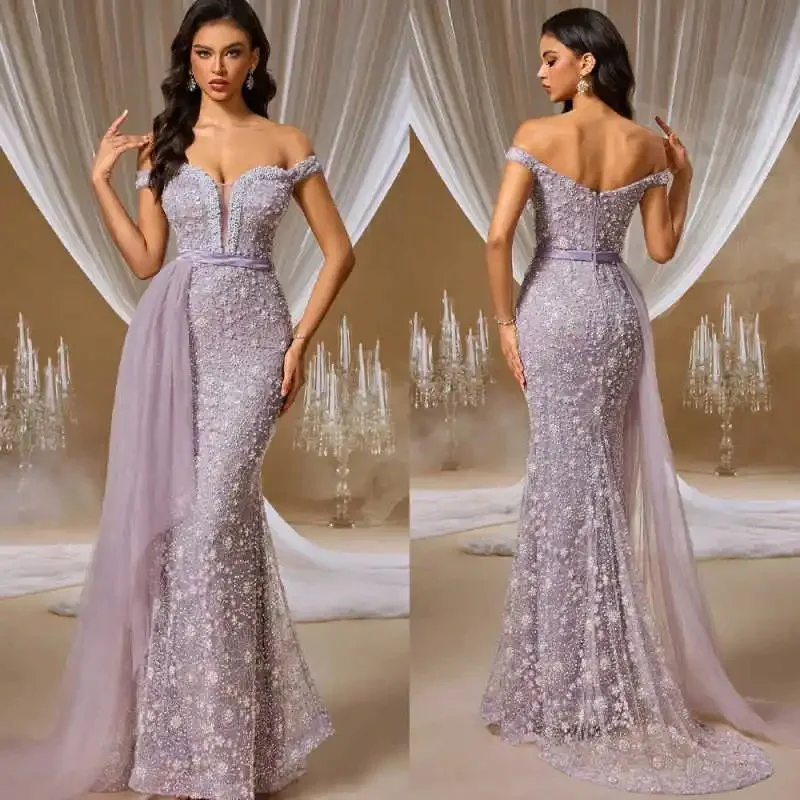 

2026 New Stunning Beadeds Prom Gowns Off Shoulder Sleeveless Mermaid Evening Dresses Sequins Special Occasion Customized