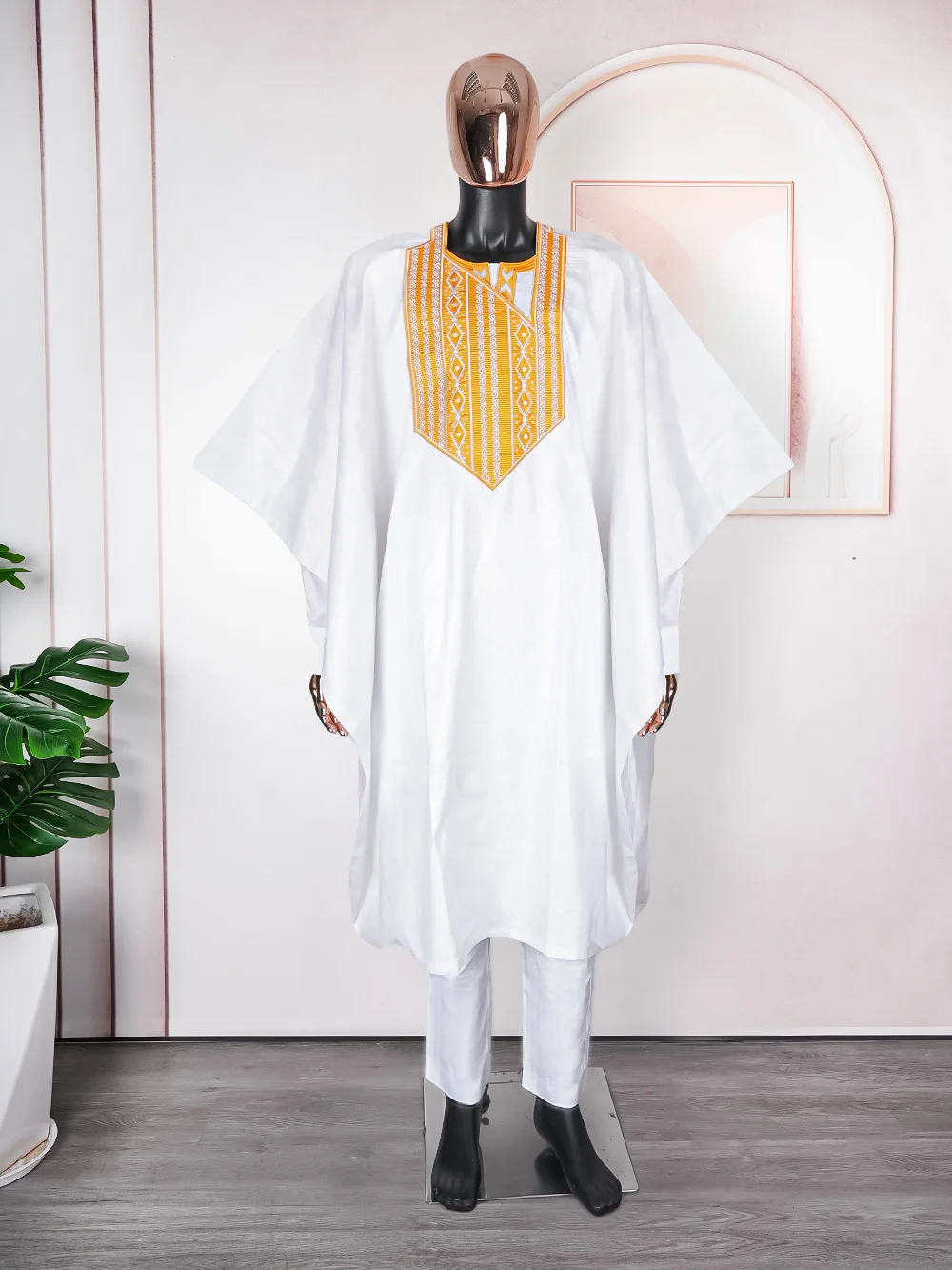 H&D New African Clothes for Men Traditional Rich Bazin Original   Embroidery White Clothing Men 3 PCS Set Wedding Party Ramadan