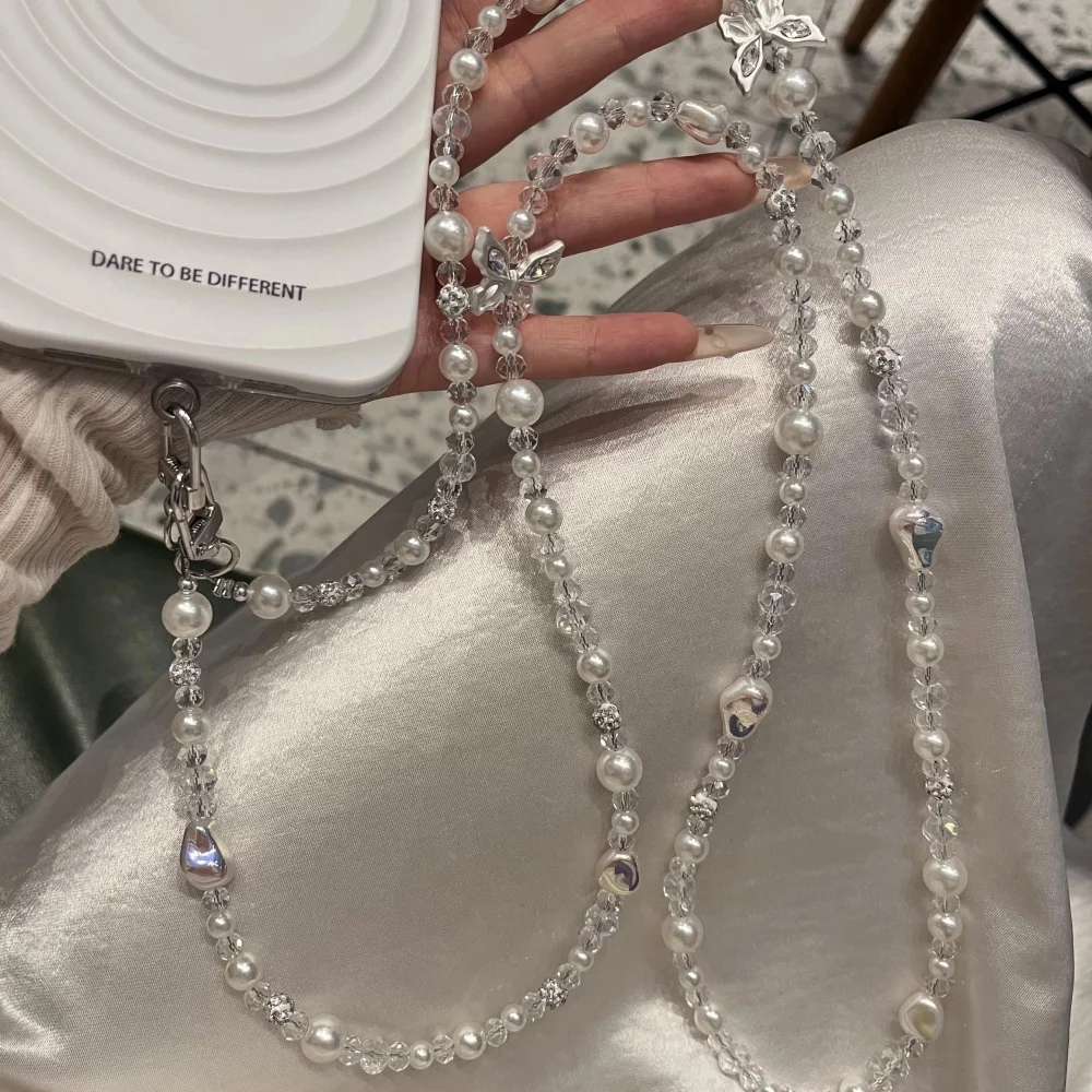 [a203] سلسلة هاتف محمول أصلية مطرزة بالكريستال الملون وسلسلة هاتف محمول بظهر قطري كريستالي وسلسلة طويلة