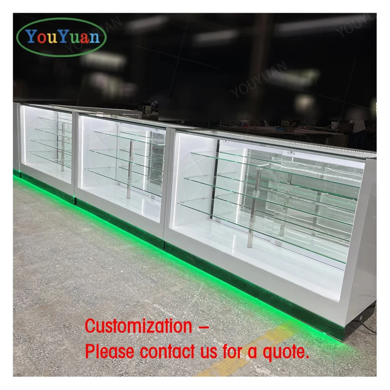 custom.LED Lighting Vitrine Smoke Display Counter 70 Inch Glass Display showcase Smoke Shop Display Cabinets