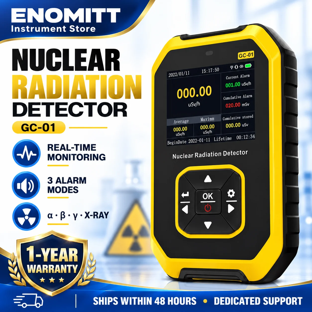 FNIRSI GC-01 Geiger Counter Nuclear Radiation Detector,Curve Display Handheld Rechargeable Beta Gamma X-ray Radiation Monitor