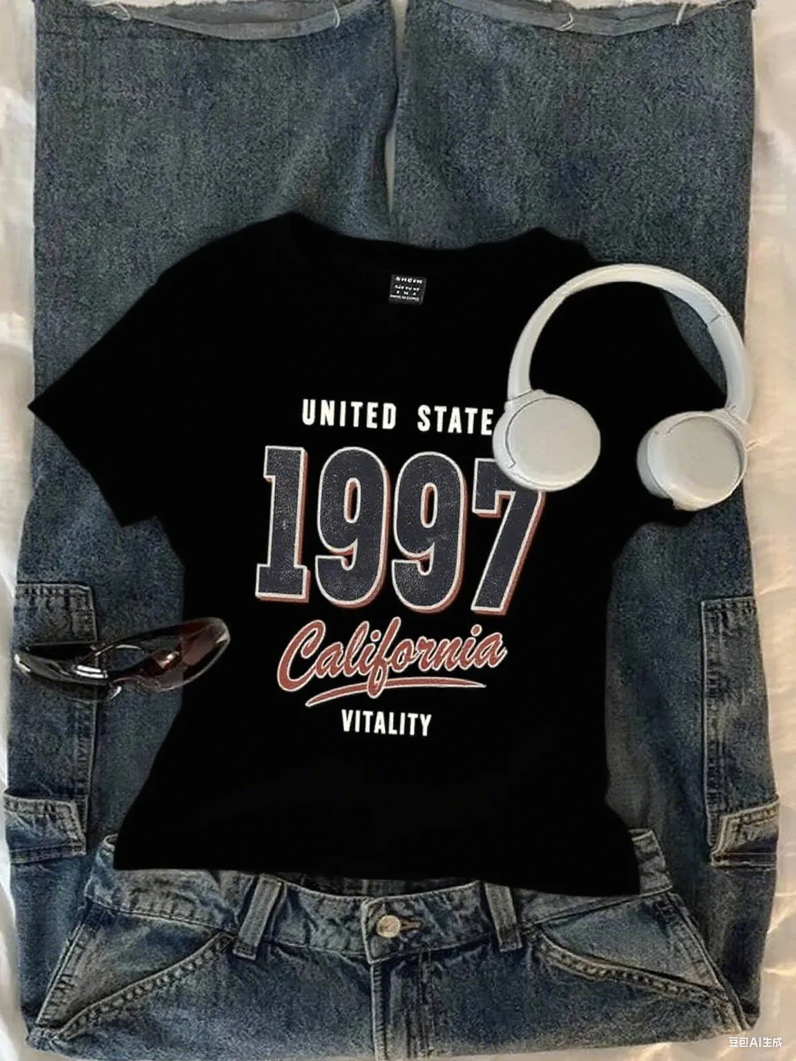

Casual United State 1997 California Print Pattern Trend Personality Short-sleeved 100-cotton Round Neck Fashion T-shirt Top Tee
