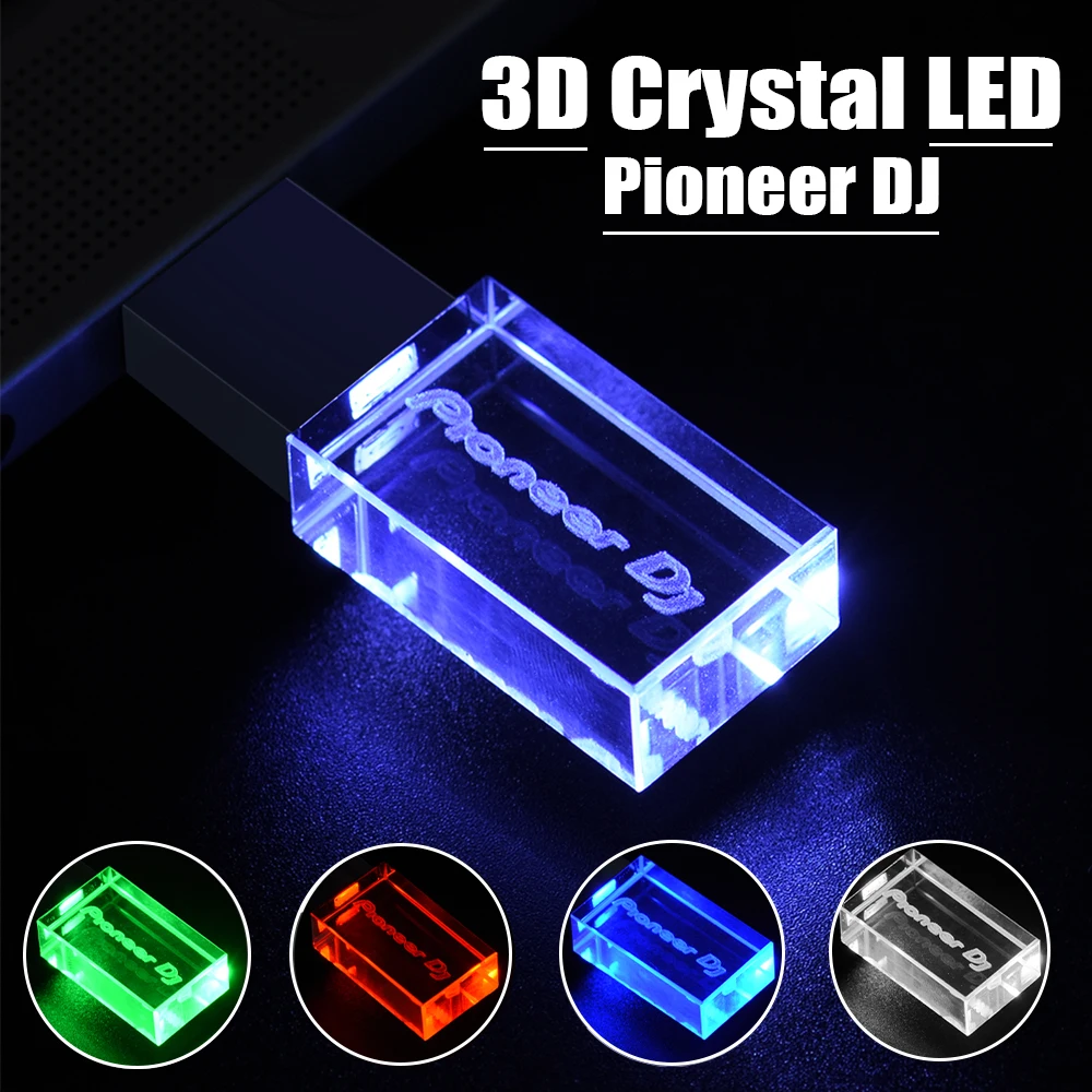 

4 Color LED USB 2.0 Flash Drive Pioneer DJ Pen Drive Memory Stick 3D Crystal USB Stick 128GB 64GB 32GB Pendrive Gift U Disk 16GB
