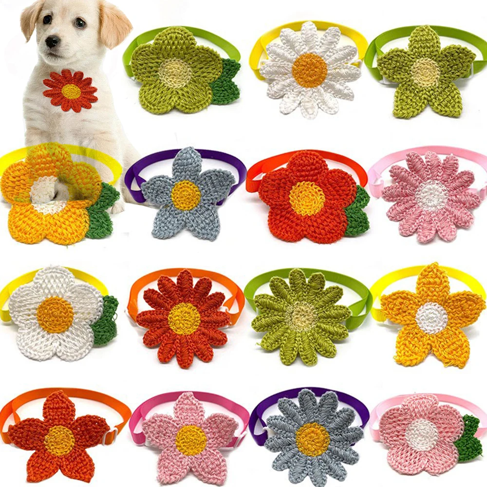 50pcs Sun Flower Style dog Bow ties Pet Dog Adjustable Puppy Dog Collar Bow Tie for Small Medium Dog Bowties