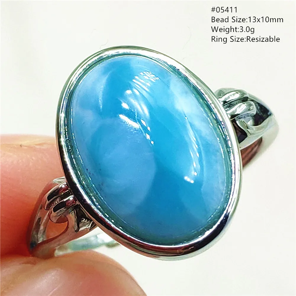 Natural Blue Larimar Oval Adjustable Ring Jewelry Water Pattern Real Larimar For Women Men Healing Fashion Stone AAAAAA