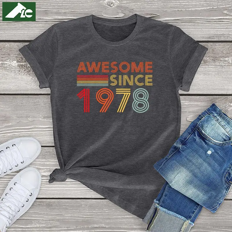 100% Cotton Awesome 1978 T-shirt For Woman Man Clothing Summer 2023 Fashion T-shirt 44th Years Old Gift 40th Birthday Tops Tees