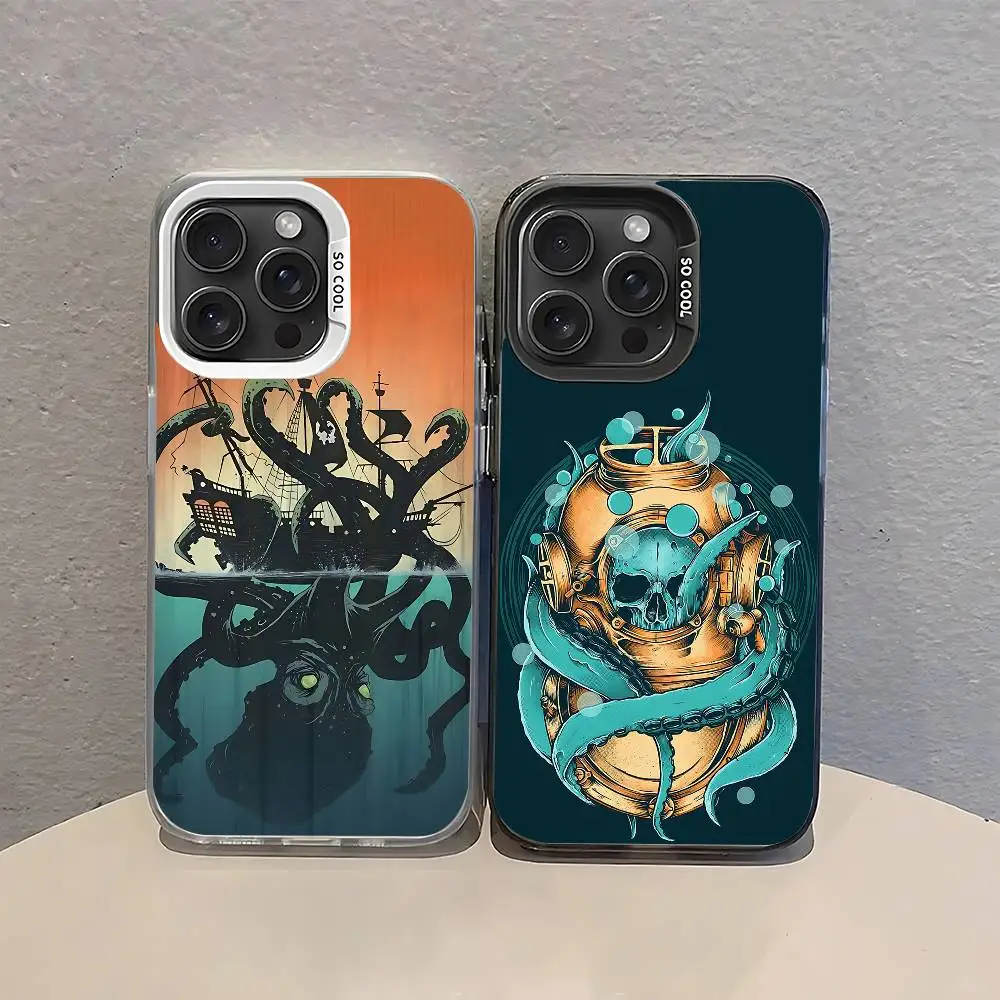 Oktopus-Handyhülle für iPhone 17 16 15 14 13 12 11 Pro Max Plus Farbige Stoßfeste Rückseite Silberne Abdeckung