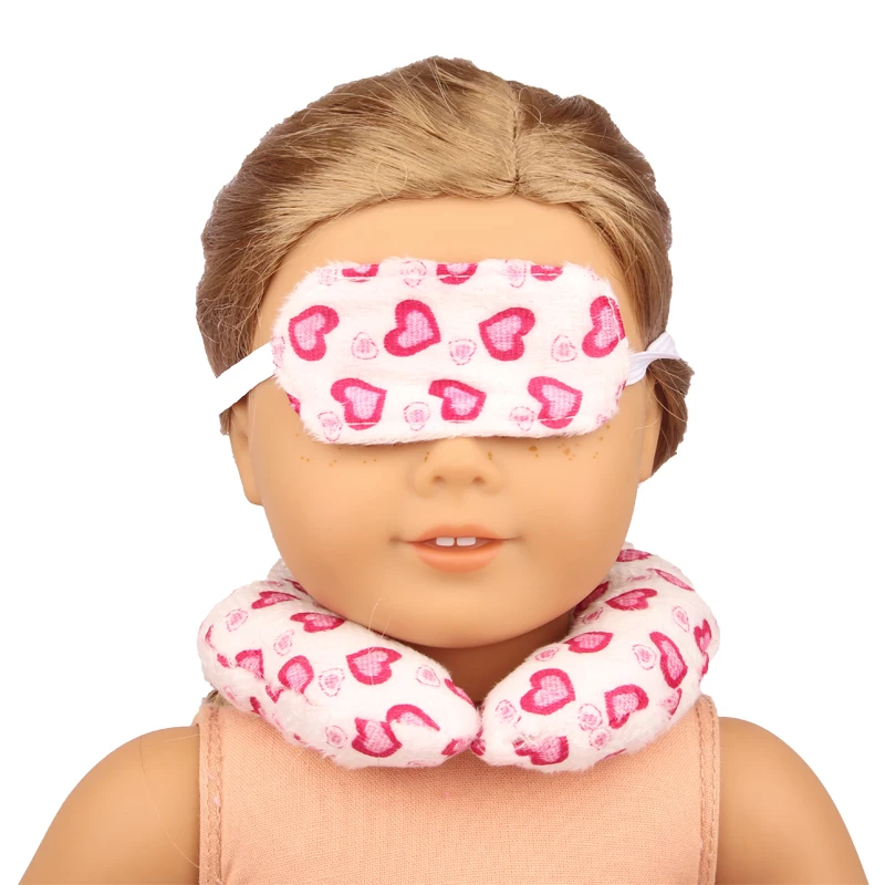 Doll Accessories Neck Pillow+Eye Mask Set Cute Unicorn Plush Heart Neck Pillow Suit For 18-inch American&43cm Baby Newborn Dolls