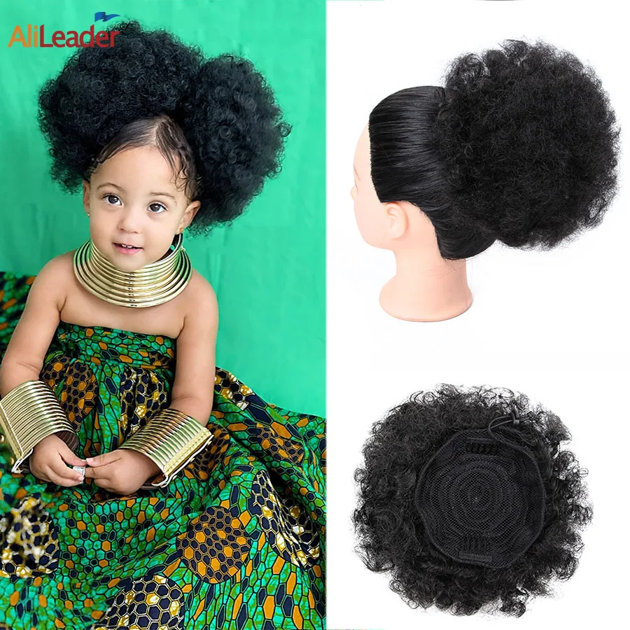 Alileader Super Synthetic Short Afro Puff Hair Bun 8Inch Short Drawstring Pony Tail Clip In Hair Extension Kinky Puff Hair Buns