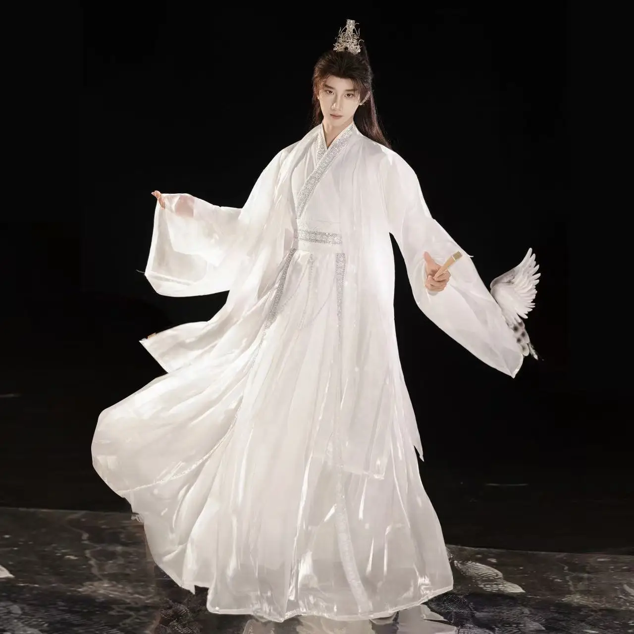

White Fairy Martial Hanfu for Men Women Carnvial Event Stage Performance Suits Traditional Chinese Long Robe Halloween Outfits