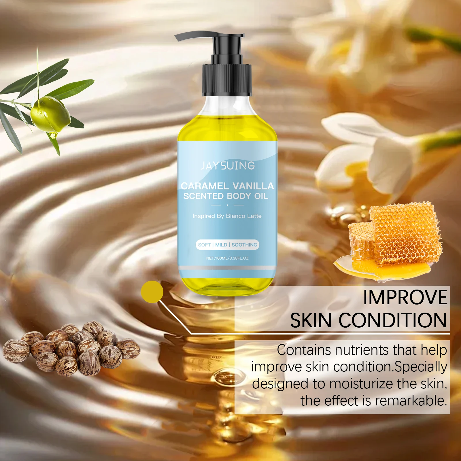 Vanilla Body Moisturizing Oil Body Massage Oil Dry Skin Hydrating Firming Soothing Nourishing Brighten Skin Care Essential Oil