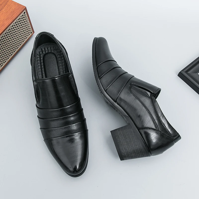 

Мужская деловая кожаная обувь, новые модные повседневные мужские туфли большого размера на платформе и высоком каблуке, повседневные спортивные мужские лоферы