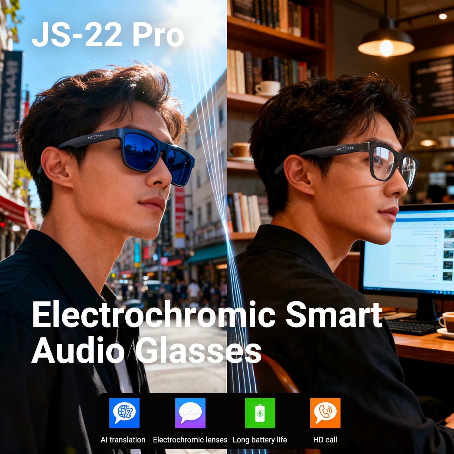 AI Smart Sunglasses Translation Electrochromic Lenses Bluetooth Call Play Songs Color Change Dimming Smart Glasses Men Women
