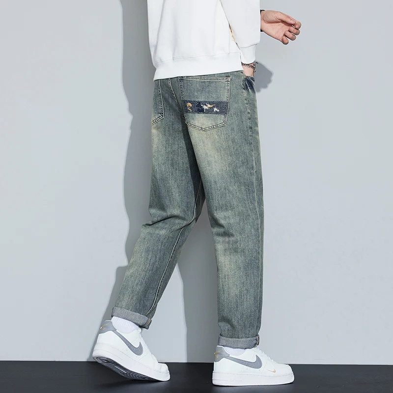 

Мужские прямые джинсы в стиле ретро, повседневные свободные длинные брюки, модная новая модель в американском стиле, удобная весна-осень