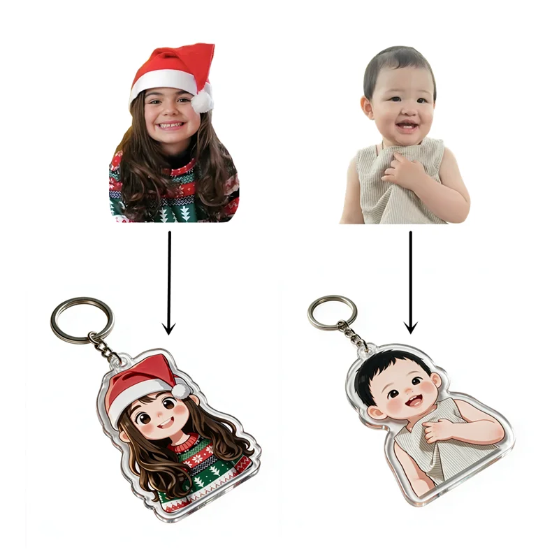 Custom Kawaii Acrylic Photo Key Ring Customize Clear Personalize Keychain With Real People Pet Converted Into Cartoon Figures