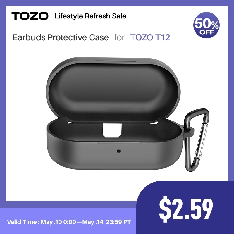 TOZO T12 Protective Silicone Case Shockproof Soft Skin Cover for  Earbuds with Front LED Visible and Keychain