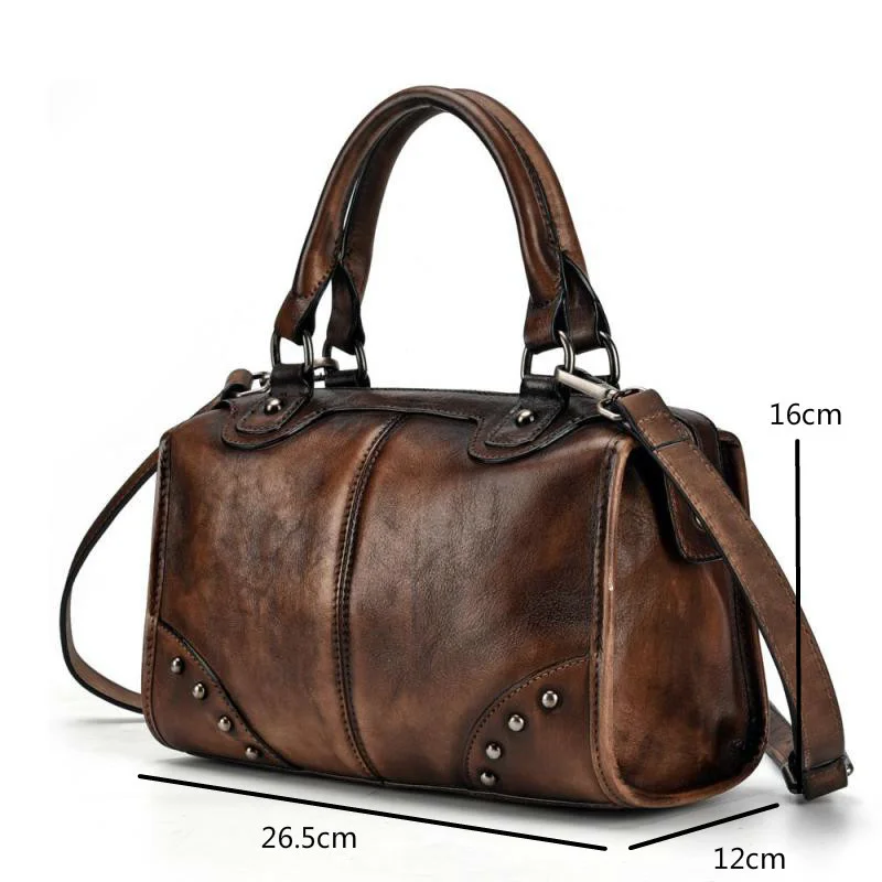 MOTAORA Vintage Women\'s Bag Handmade Handbags For Women Genuine Leather Shoulder Bags Luxury Designer Boston Bag Ladies Handbag