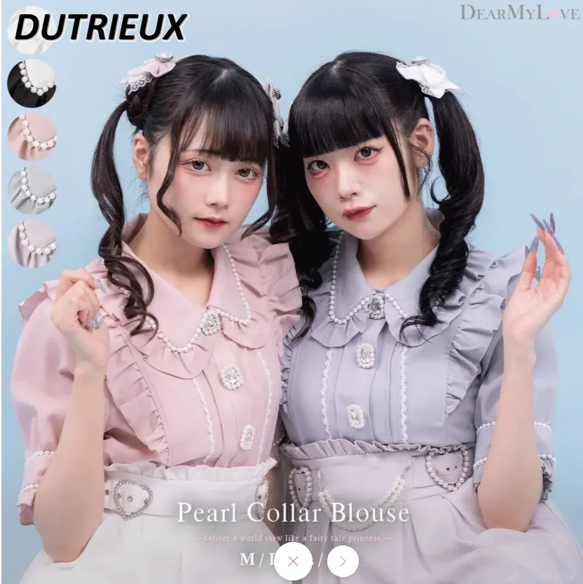 

Short Sleeve Top Japanese Style Sweet Heavy Industry Lolita Shirt Beaded Diamond Women's Tops Summer Elegant Blouse Female