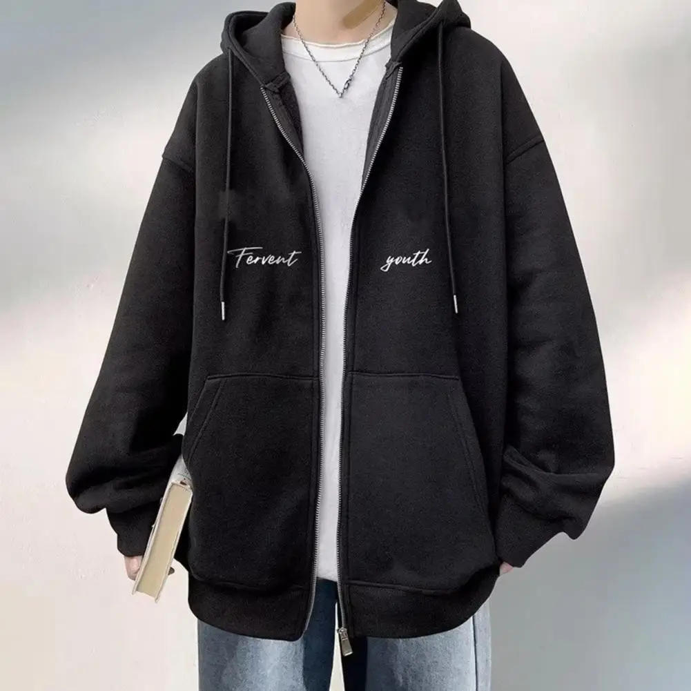 Men Letter Print Hoodie Stylish Men's Fall Winter Hoodie With Letter Print Drawstring Closure Pockets Trendy Mid For Outerwear