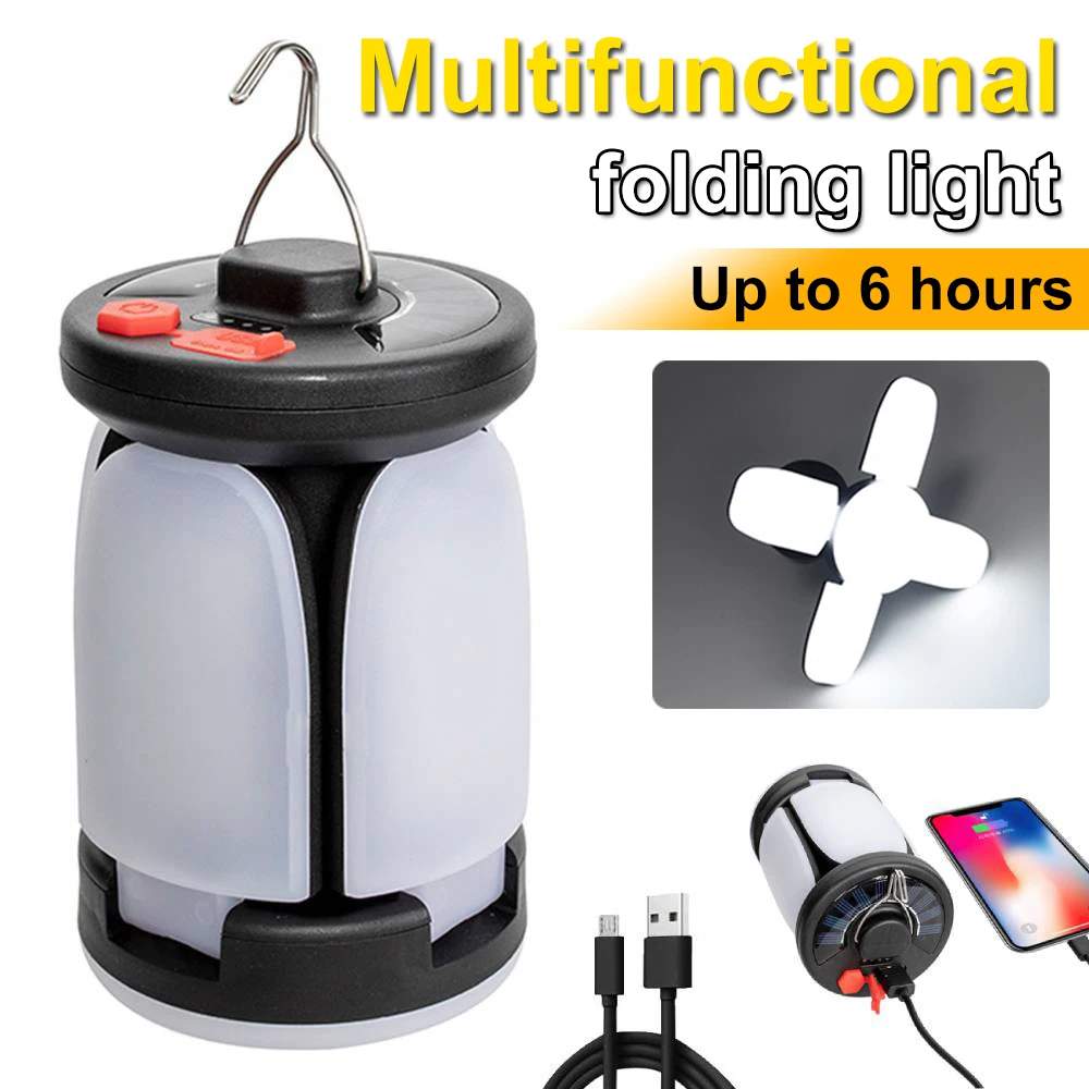 High Power Solar LED Camping Lantern Rechargeable 4500mAh 1000LM Emergency Power Bank Foldable 6 Light Modes for Camping Fishing