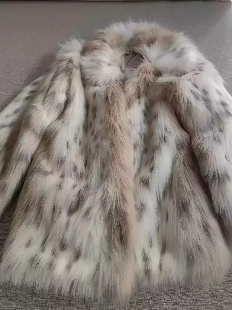 Cárdigan de leopardo de piel sintética para mujer, abrigo corto grueso de manga larga, Chaqueta de felpa con cuello vuelto de lana Artificial cálida para invierno, 2024