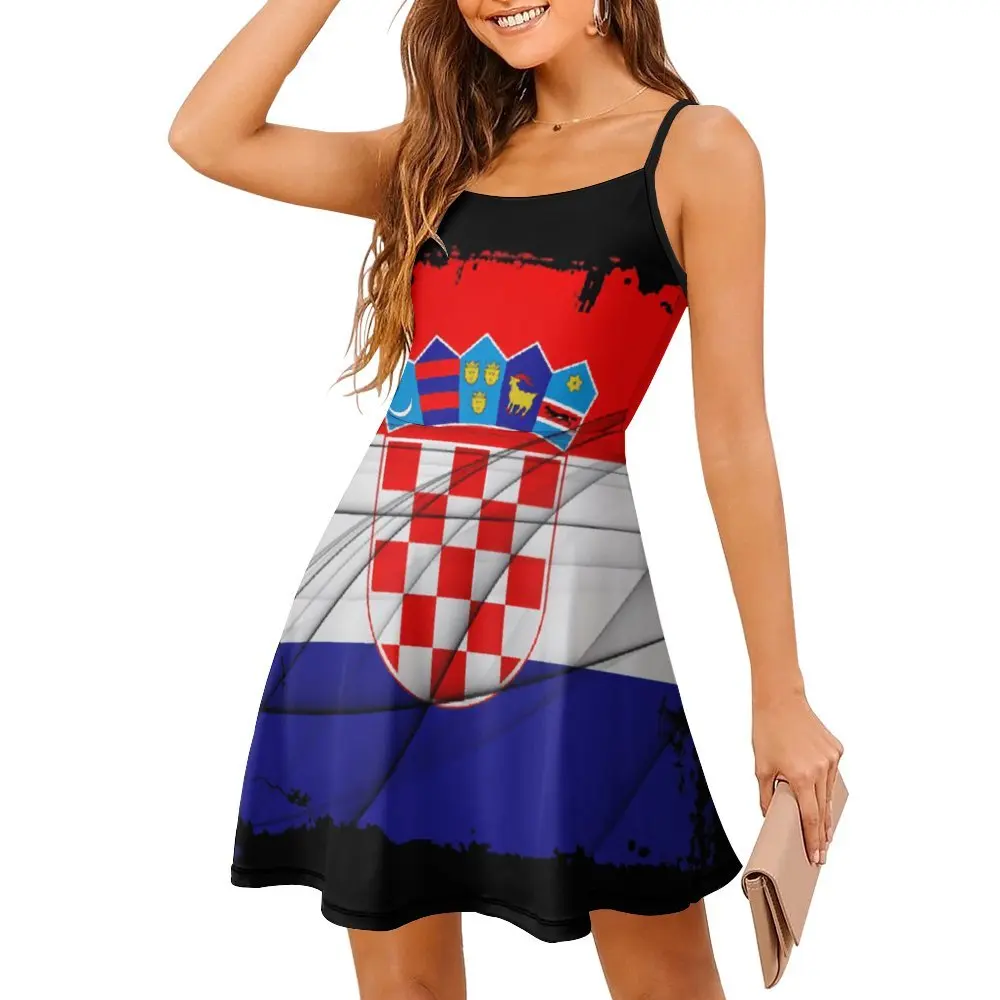 Exotic Croatia Flag Women's Sling Dress Novelty  Clubs Woman's Clothing Suspender Dress Top Quality